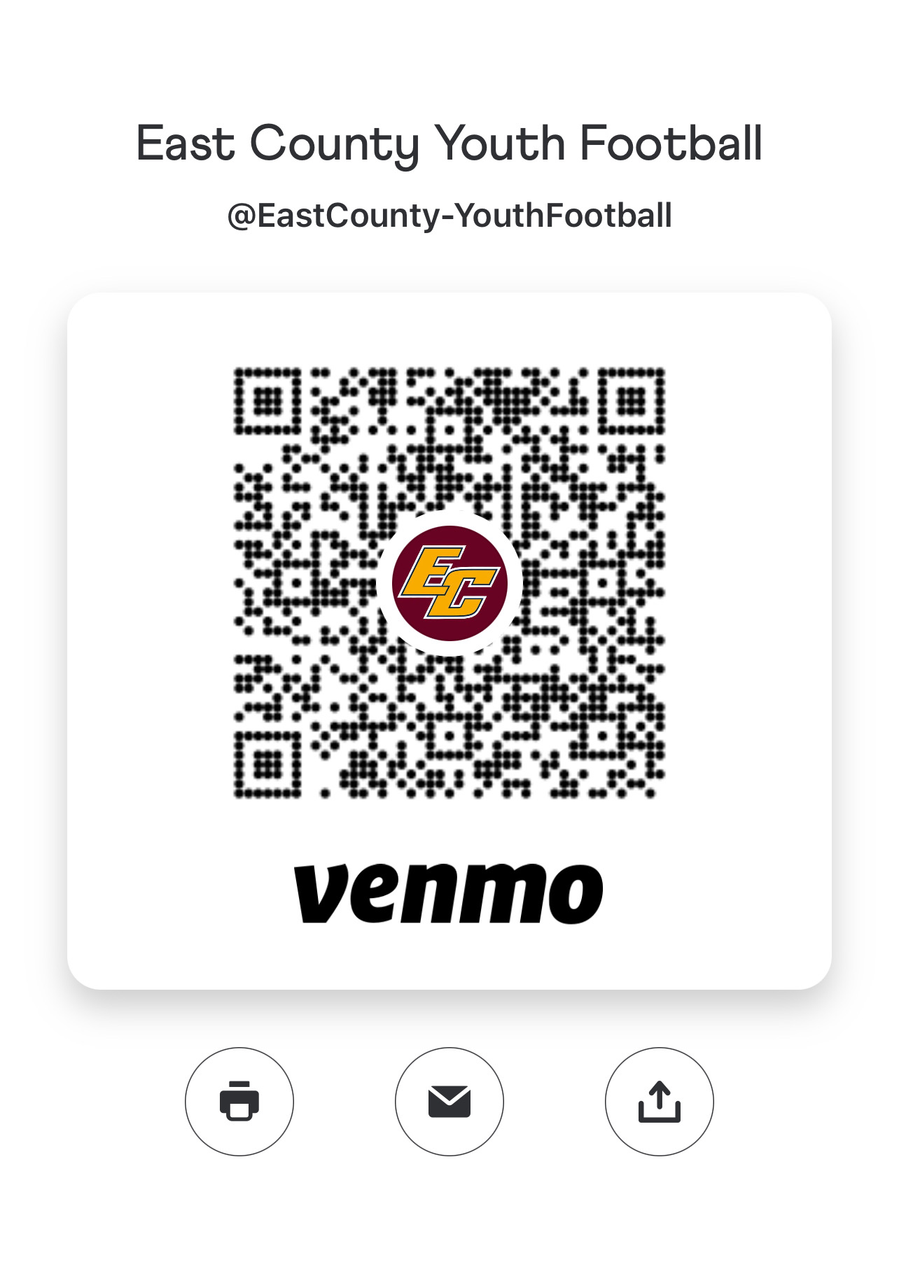 Venmo QR code for @EastCounty-YouthFootball
